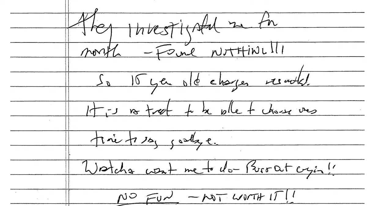 A document including the line "It is a treat to be able to choose one’s time to say goodbye.", described as a suicide note purportedly written by the late Jeffrey Epstein, the disgraced financier and accused sex trafficker who was found dead in his Manhattan jail cell in August 2019 in what was ruled a suicide, is seen after its release by U.S. District Judge Kenneth Karas in New York City, U.S. May 6, 2026.   U.S. District Court for the Southern District of New York/Handout via REUTERS  THIS IMAGE HAS BEEN SUPPLIED BY A THIRD PARTY. THIS IMAGE WAS PROCESSED BY REUTERS TO ENHANCE QUALITY, AN UNPROCESSED VERSION HAS BEEN PROVIDED SEPARATELY.     TPX IMAGES OF THE DAY