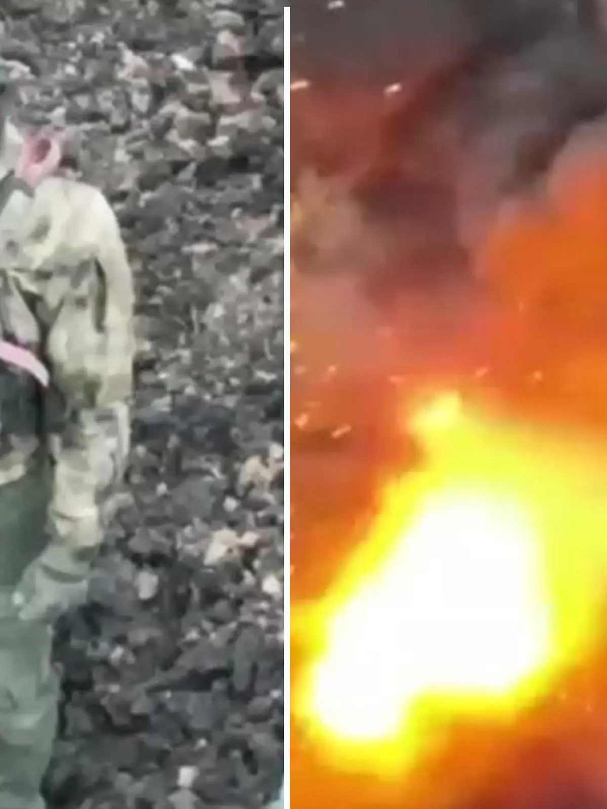 Ein russischer Soldat ergibt sich und flieht unter Beschuss. Eine ukrainische Drohne weist ihm den Weg.
