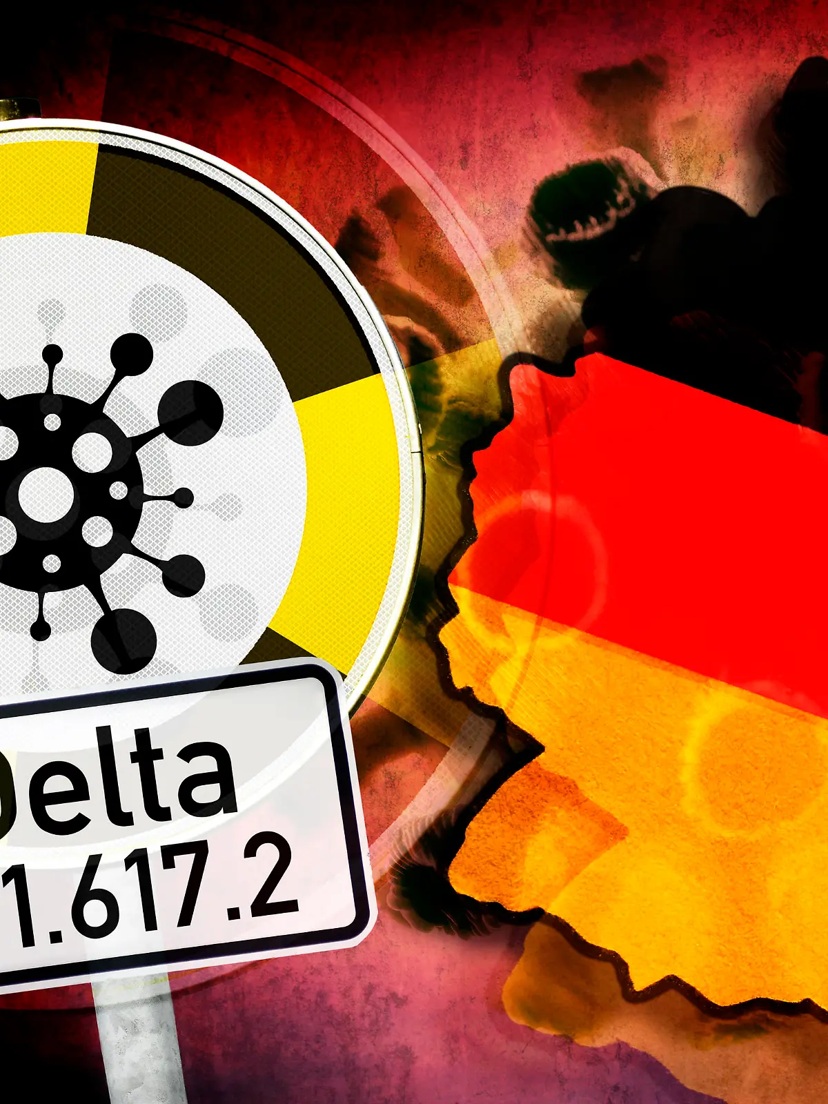  FOTOMONTAGE, Mutierter Coronavirus, Symbolfoto Delta-Variante B.1.617.2 *** PHOTOMONTAGE, Mutated coronavirus, symbol photo Delta variant B 1 617 2