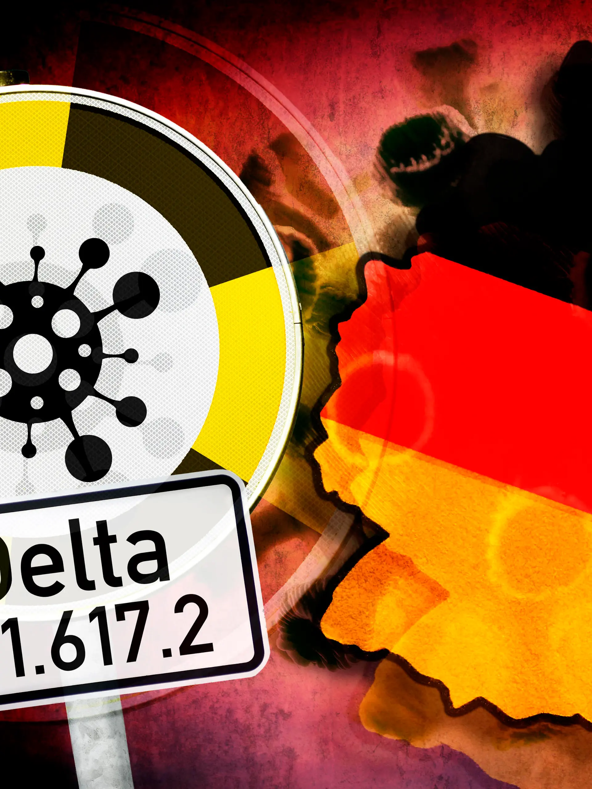  FOTOMONTAGE, Mutierter Coronavirus, Symbolfoto Delta-Variante B.1.617.2 *** PHOTOMONTAGE, Mutated coronavirus, symbol photo Delta variant B 1 617 2