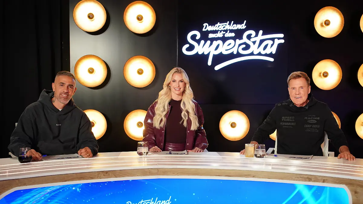 Die Jury mit Dieter Bohlen (r.), Isi Glück und Anis Ferchichi (Bushido).