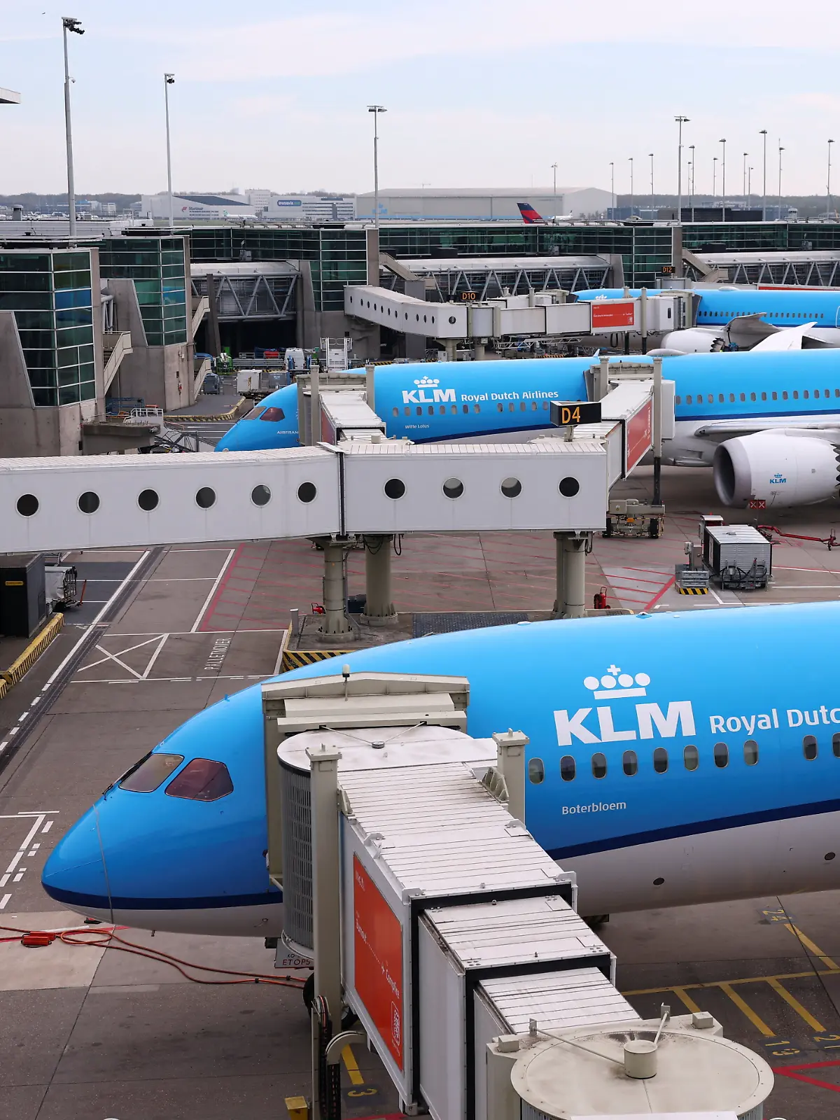 KLM aircrafts prepaire for flights at Schiphol Airport in Amsterdam