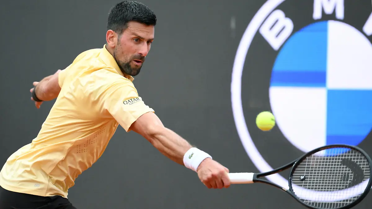 Novak Djokovic of Serbia in action during his men's singles second round match against Dino Prizmic of Croatia (not pictured) at the Italian Open tennis tournament in Rome, Italy, 08 May 2026. ANSA/ETTORE FERRARI
