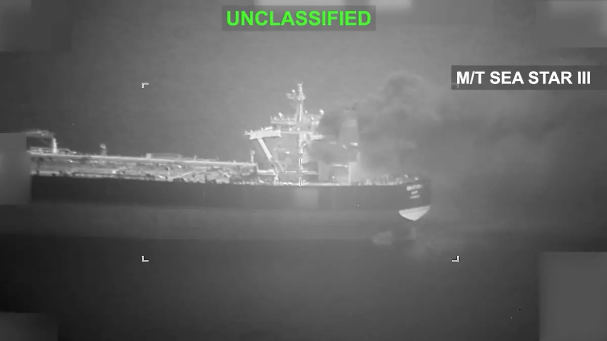 Press Release | May 8, 2026 : U.S. forces disabled M/T Sea Star III and M/T Sevda, May 8, prior to both vessels entering an Iranian port on the Gulf of Oman in violation of the ongoing U.S. blockade. U.S. Central Command (CENTCOM) enforced blockade measures against two Iranian-flagged unladen oil tankers attempting to pull into an Iranian port on the Gulf of Oman. A U.S. Navy F/A-18 Super Hornet from USS George H.W. Bush (CVN 77) disabled both tankers after firing precision munitions into their smokestacks, preventing the non-compliant ships from entering Iran. U.S. forces also disabled Iranian-flagged M/T Hasna, May 6, as it attempted to sail to an Iranian port in the Gulf of Oman. An F/A-18 Super Hornet from USS Abraham Lincoln (CVN 72) disabled the unladen oil tanker's rudder by firing several rounds from a 20mm cannon gun. All three vessels are no longer transiting to Iran. Press Release | May 8, 2026 ' US CENTCOM/SIPA//04SIPA_900002/Credit:US CENTCOM/SIPA/2605090905
