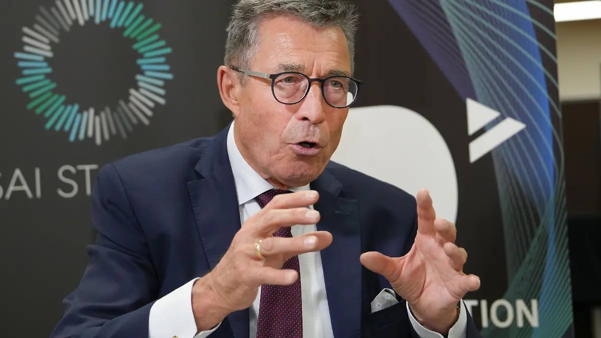 Former NATO Secretary General Anders Fogh Rasmussen speaks during an interview in Tokyo on March 3, 2026. (Kyodo)
