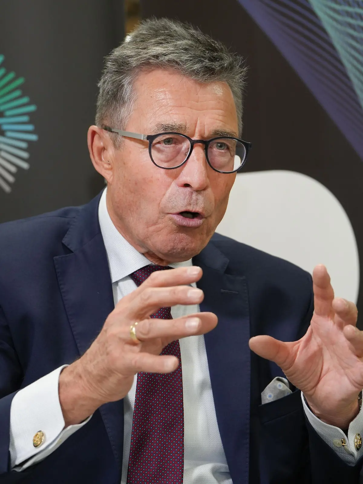 Former NATO Secretary General Anders Fogh Rasmussen speaks during an interview in Tokyo on March 3, 2026. (Kyodo)