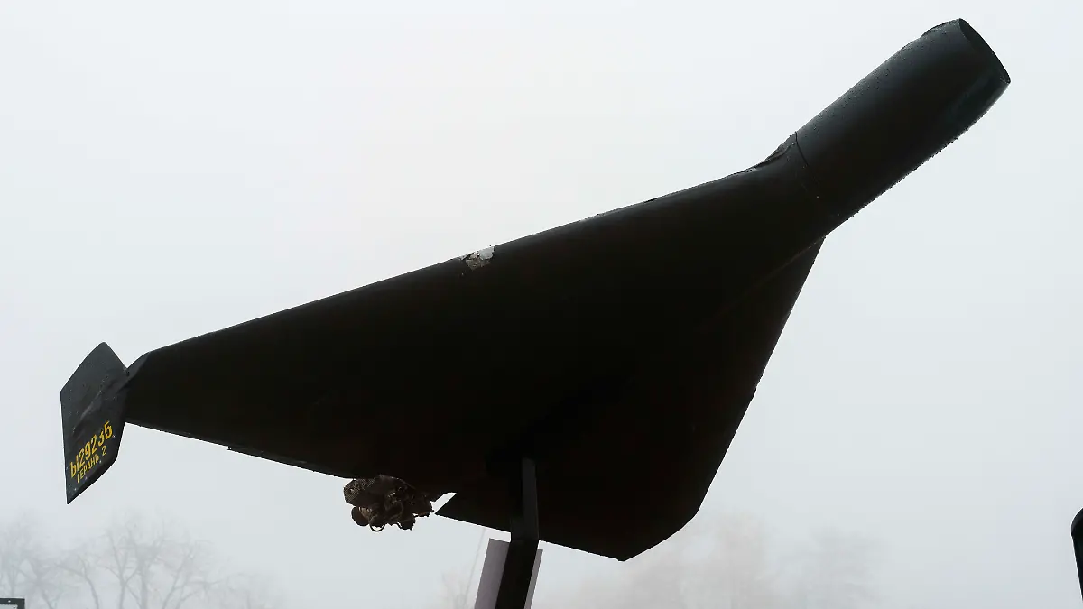 November 23, 2025, Kyiv, Kyiv City, Ukraine: A Shahed type drone, a Russian made Geran-2, is displayed along destroyed Russian tanks and equipment and destroyed Ukrainian civilian vehicles displayed on Mykhailivska square in Kyiv. Shahed type drones enter Ukrainian airspace almost every single night, often hundreds of them at once. (Credit Image: Â© Andreas Stroh/ZUMA Press Wire