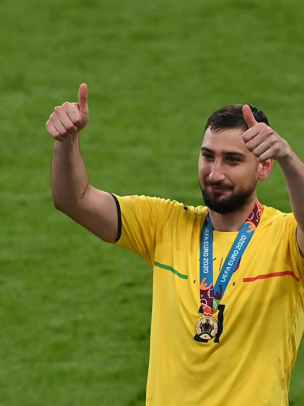 Sport Themen der Woche KW27 Italy s goalkeeper Gianluigi Donnarumma celebrates after winning the Euro 2020 final soccer match between Italy and England at Wembley stadium in London, Sunday, July 11, 2021. Facundo Arrizabalaga/Pool via AP PUBLICATIONxNOTxINxITAxFRAxCHN Copyright: xAP/LaPressex