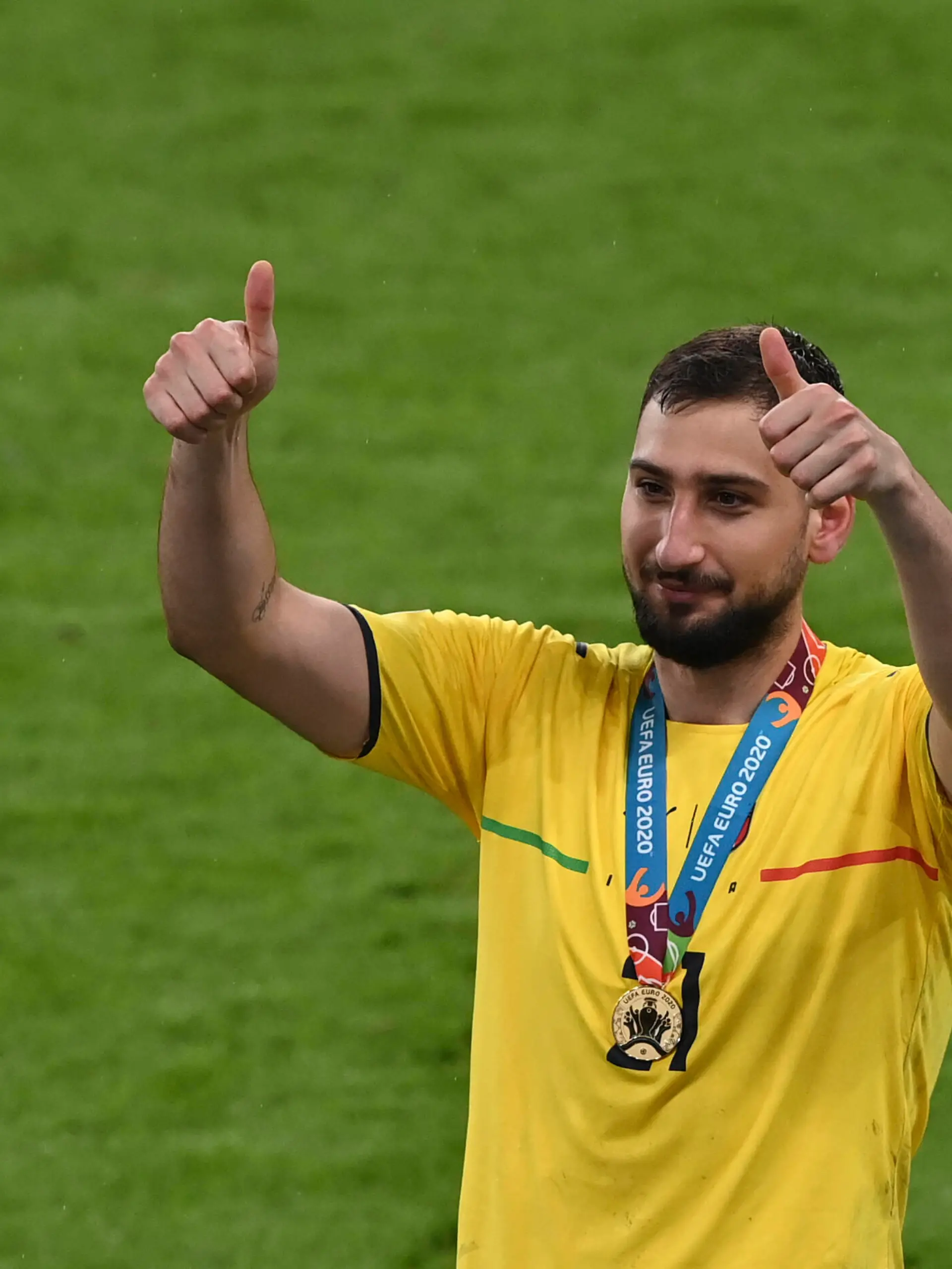Sport Themen der Woche KW27 Italy s goalkeeper Gianluigi Donnarumma celebrates after winning the Euro 2020 final soccer match between Italy and England at Wembley stadium in London, Sunday, July 11, 2021. Facundo Arrizabalaga/Pool via AP PUBLICATIONxNOTxINxITAxFRAxCHN Copyright: xAP/LaPressex