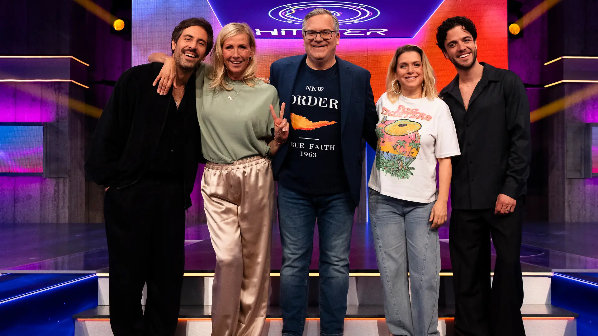 V.l.: Max Giesinger, Andrea Kiewel, Elton, Jeanette Biedermann, Luca Hänni