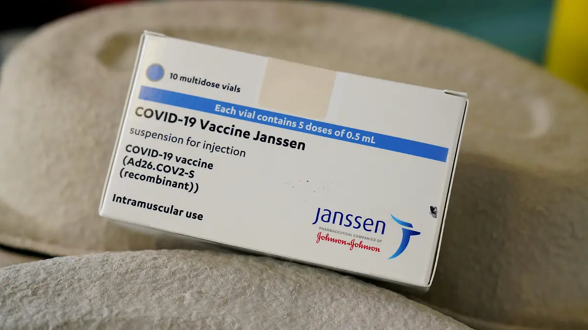 FILE PHOTO: A box of Johnson & Johnson's coronavirus disease (COVID-19) vaccines is seen at the Forem vaccination centre in Pamplona, Spain, April 22, 2021.  REUTERS/Vincent West/File Photo