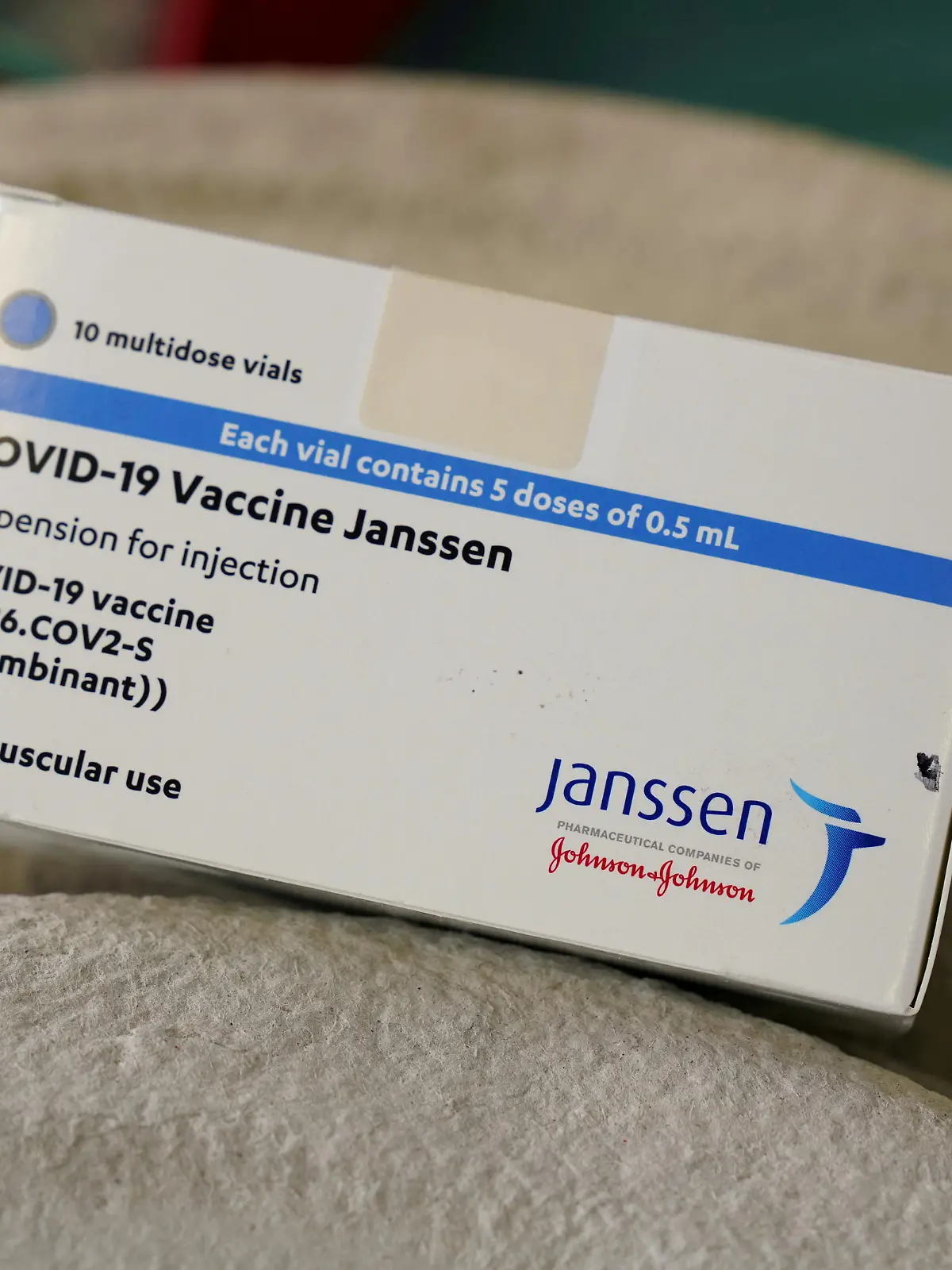 FILE PHOTO: A box of Johnson & Johnson's coronavirus disease (COVID-19) vaccines is seen at the Forem vaccination centre in Pamplona, Spain, April 22, 2021.  REUTERS/Vincent West/File Photo