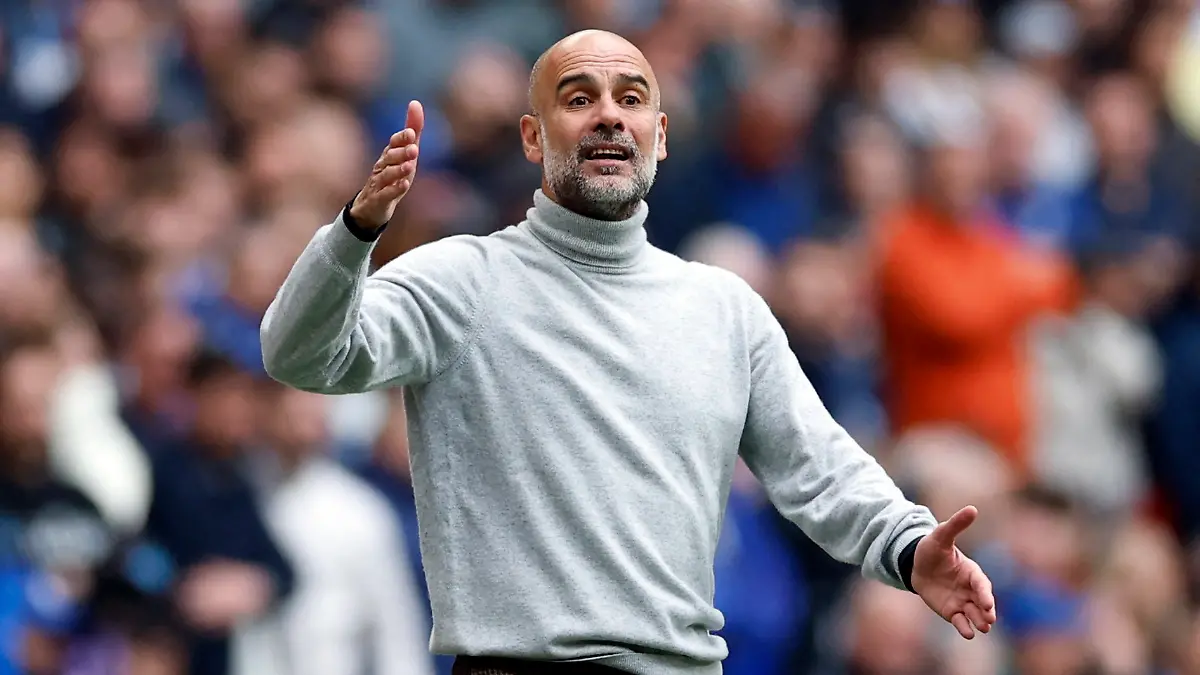 Soccer Football - FA Cup - Final - Chelsea v Manchester City - Wembley Stadium, London, Britain - May 16, 2026 Manchester City manager Pep Guardiola reacts Action Images via Reuters/Peter Cziborra