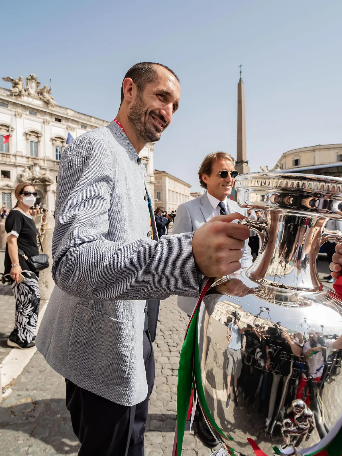  Rome, - National Italy arrives at the Quirinale. . In the picture: Giorgio Chiellini and Robereto Mancini with the cup PUBLICATIONxINxGERxAUTxONLY Copyright: xRomax/xIPAx/xRomax