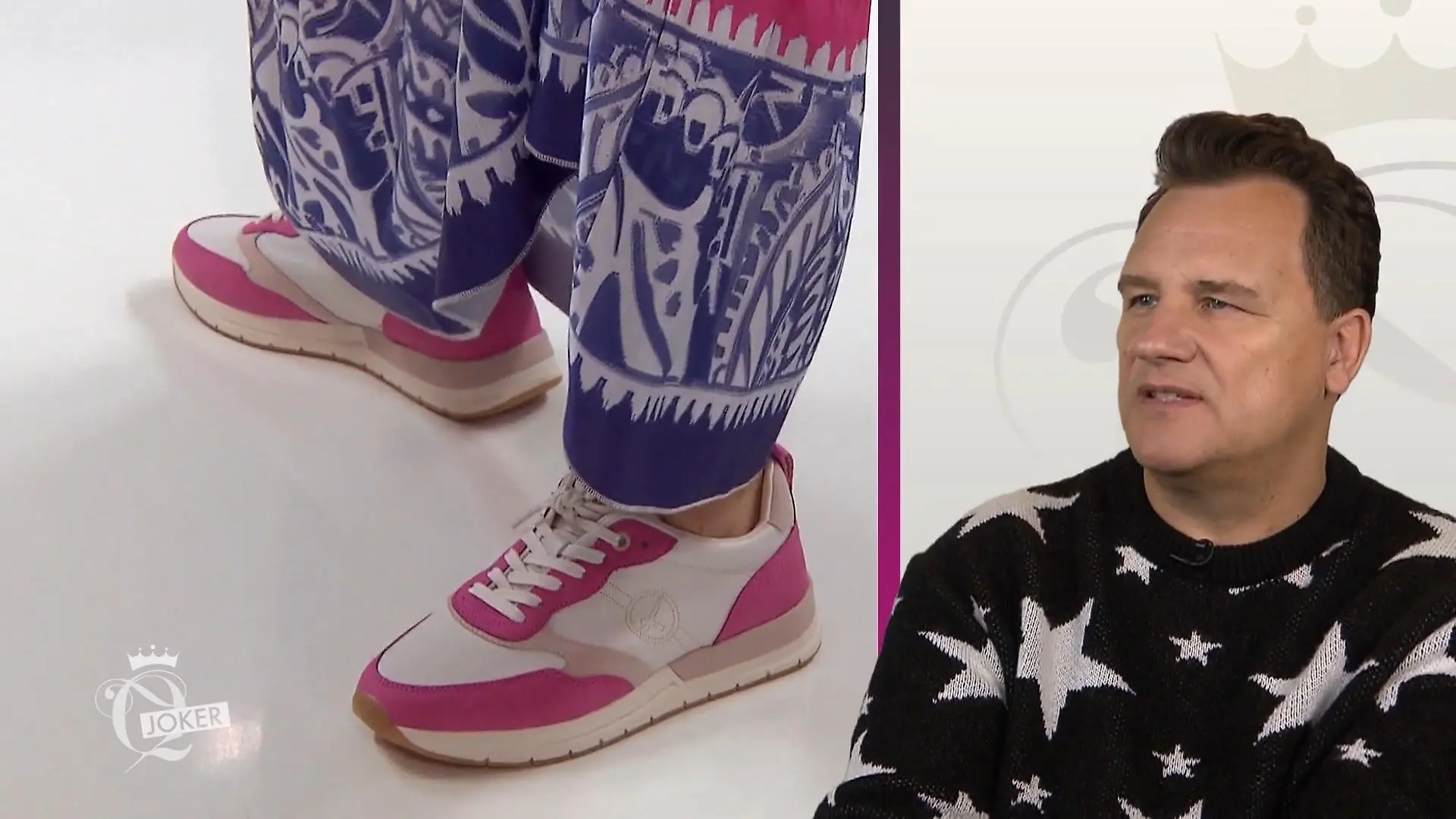 Detailansicht der pink-weißen Sneaker.