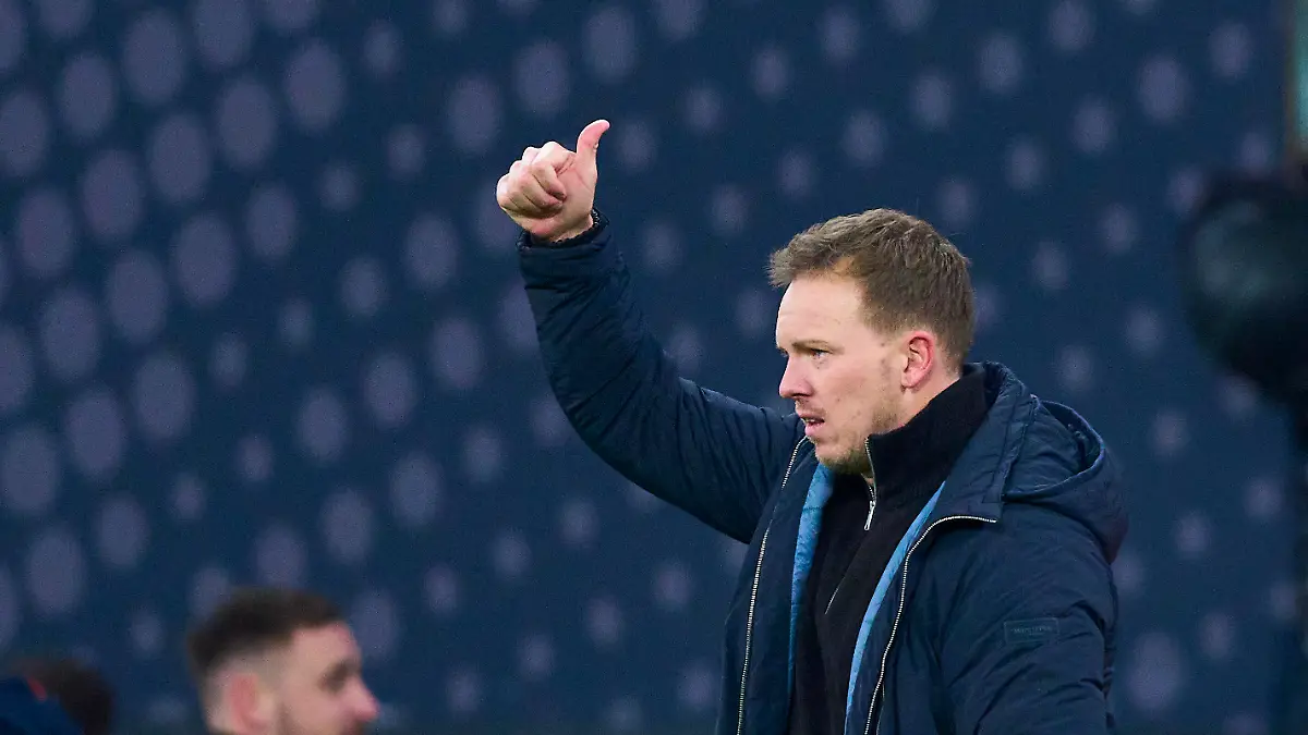 DFB headcoach Julian Nagelsmann , Bundestrainer, Nationaltrainer, celebrates 4-0 goal of Leroy Sane of Germany happy, laugh, celebration in the FIFA World Cup 2026 qualifier match GERMANY - SLOVAKIA 6-0 in Season 2025/2026 at November 17, 2025 in Leipzig, Germany. Photographer: Peter Schatz