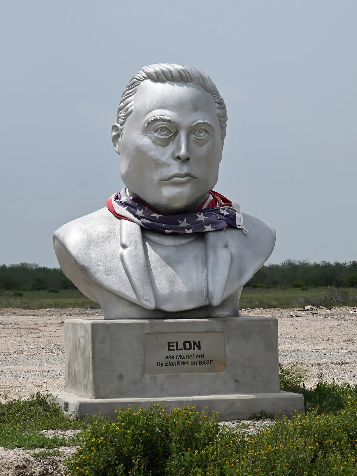 A bust of Elon Musk stands off of Highway 4 near Starbase, Texas on Sunday May 17, 2026. Musk is responsible for creating and building the Texas Launch Facility near Brownsville. The SpaceX Super Heavy Booster and Starship spacecraft are being prepared for launch no earlier than 20 May. Photo by Joe Marino/UPI Photo via Newscom picture alliance