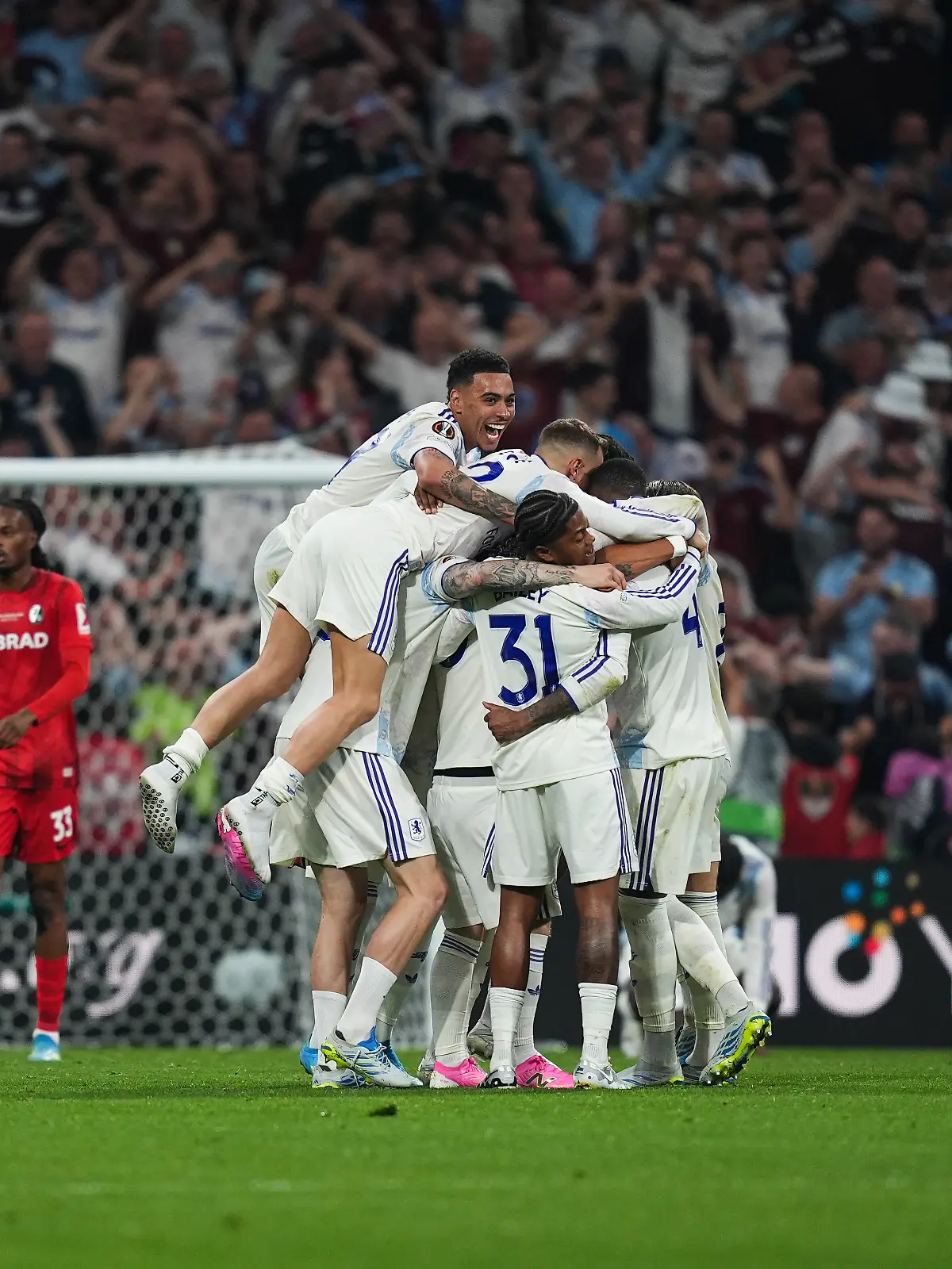 Aston Villa players seen celebrating victory after the final whistle of the UEFA Europa League Final against SC Freiburg at Besiktas Park. Final score; Aston Villa 3:0 SC Freiburg. (Photo by Ismael Adnan / SOPA Images/Sipa USA)