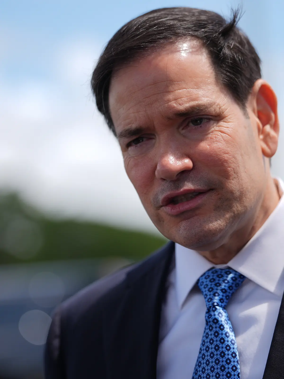 Secretary of State Marco Rubio speaks to the press before boarding his plane at Homestead Air Reserve Base, Thursday, May 21, 2026. Rubio is traveling to a NATO foreign ministers meeting in Sweden. (AP Photo/Julia Demaree Nikhinson, Pool)