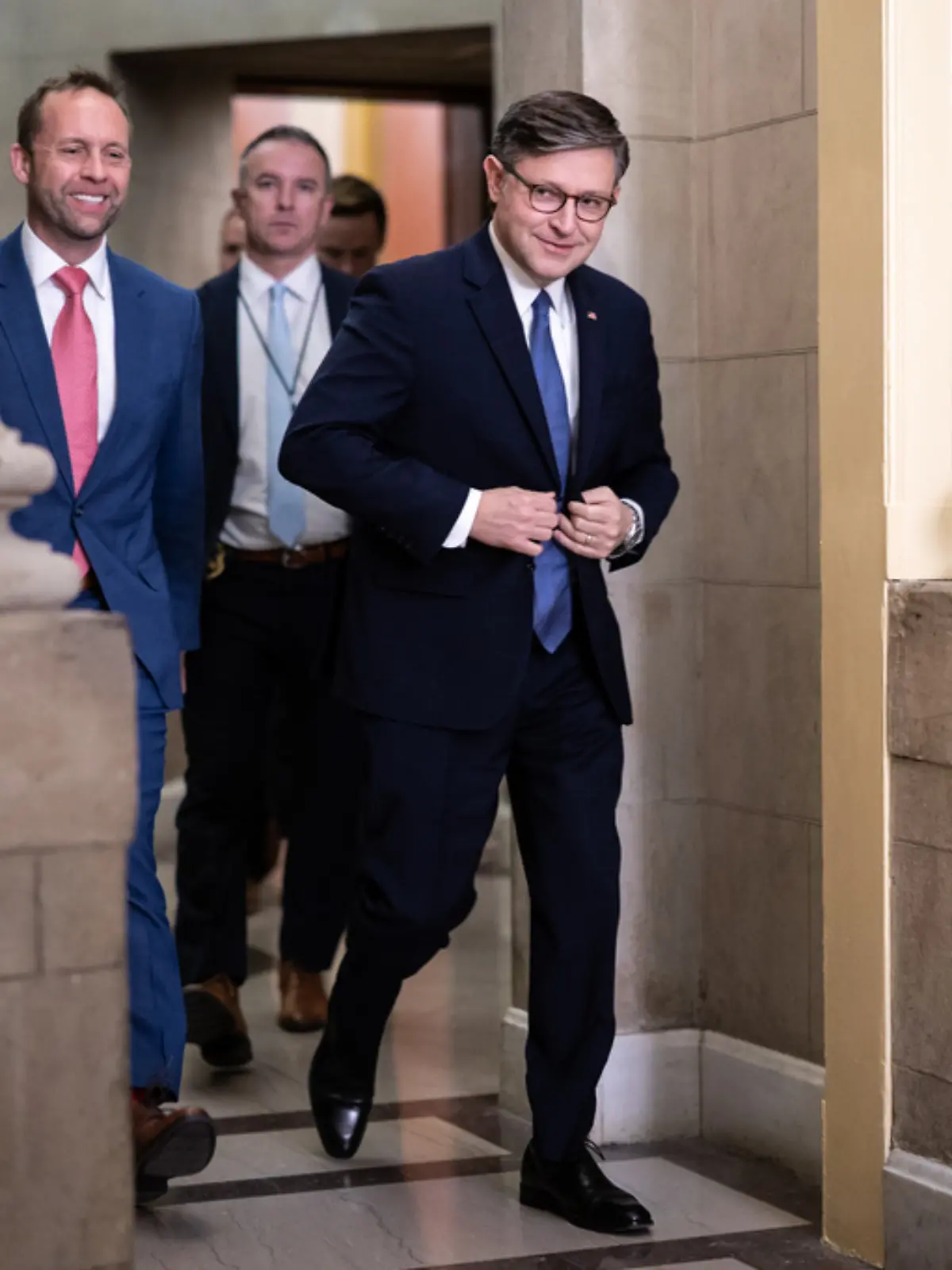 House Speaker Mike Johnson (R-La.) emerges from his office at the U.S. Capitol on May 21, 2026. (Francis Chung/POLITICO via AP Images)