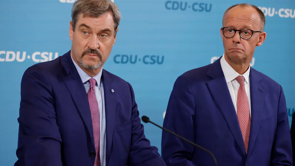 Vorsitzenden der CSU, Markus Söder, Vorsitzenden der CDU Deutschlands, Friedrich Merz, Deutschland, Berlin, Reichstag, Pressekonferenz CDU/CSU