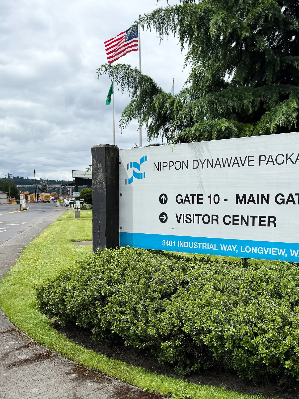 The exterior of the Nippon Dynawave Packaging Co. is shown, after a tank containing hazardous liquid imploded, on Tuesday, May 26, 2026 in Longview, Wash. (AP Photo/Claire Rush)