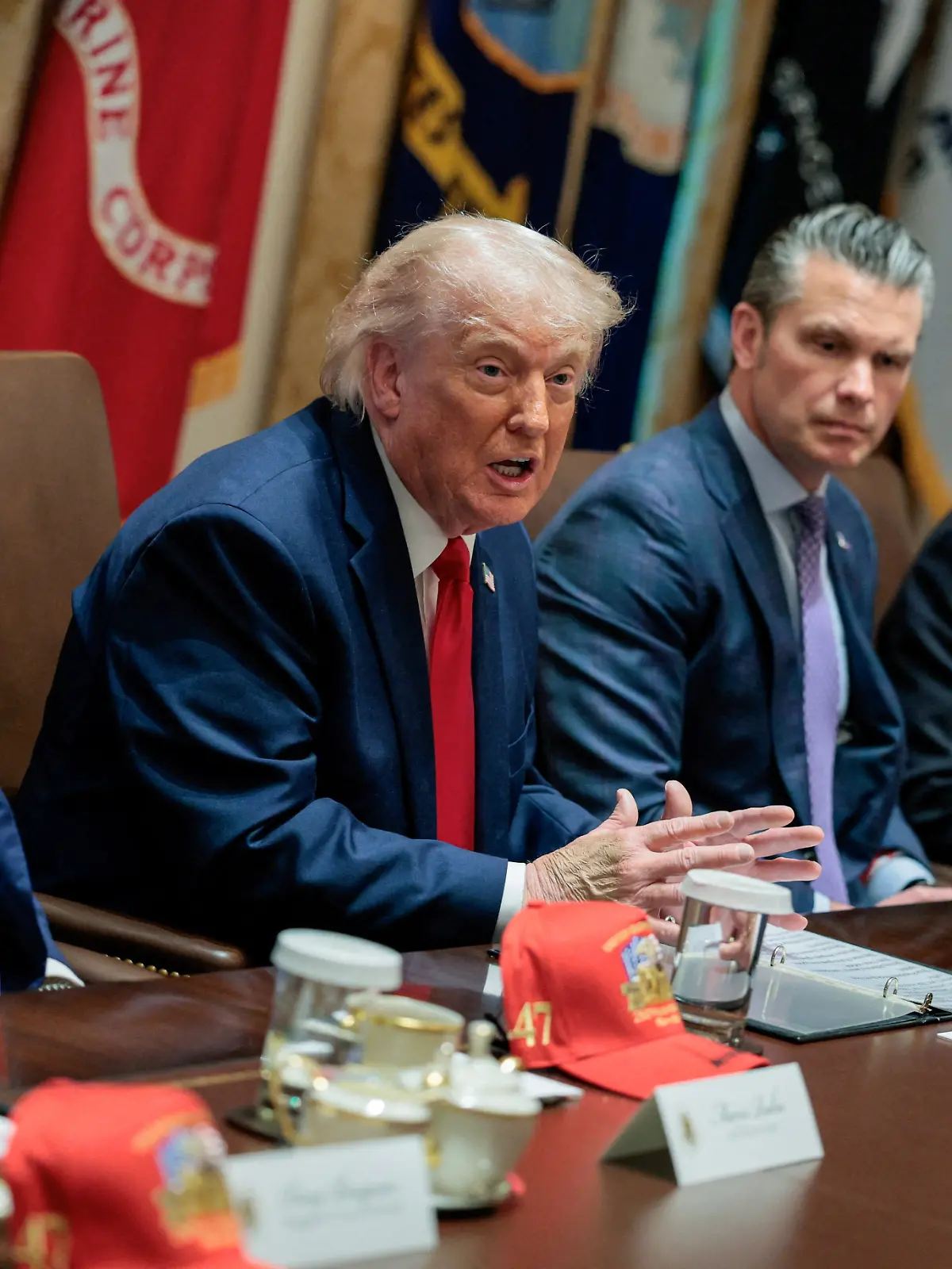 U.S. President Donald Trump speaks next to Secretary of State Marco Rubio, Defense Secretary Pete Hegseth and Commerce Secretary Howard Lutnick during a cabinet meeting in the Cabinet Room at the White House, in Washington, D.C., U.S., May 27, 2026. REUTERS/Evan Vucci