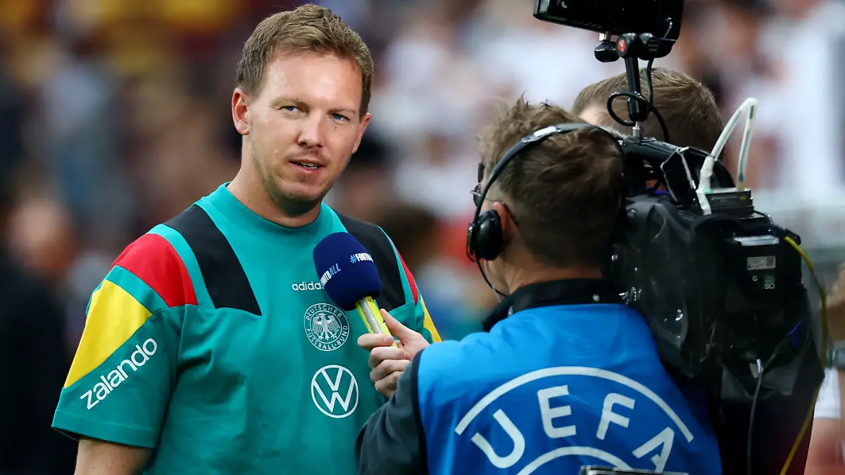 Soccer Football - International Friendly - Germany v Finland - MEWA Arena, Mainz, Germany - May 31, 2026 Germany coach Julian Nagelsmann being interviewed before the match REUTERS/Kai Pfaffenbach