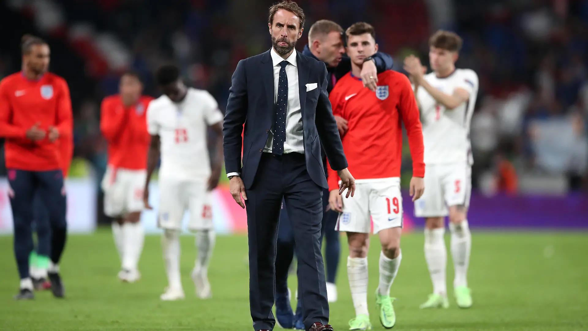 Italy v England - UEFA EURO, EM, Europameisterschaft,Fussball 2020 Final - Wembley Stadium England manager Gareth Southgate following defeat in the penalty shoot-out after the UEFA Euro 2020 Final at Wembley Stadium, London. Picture date: Sunday July 11, 2021. RESTRICTIONS: Use subject to restrictions. Editorial use only, no commercial use without prior consent from rights holder. PUBLICATIONxINxGERxSUIxAUTxONLY Copyright: xNickxPottsx 60888038