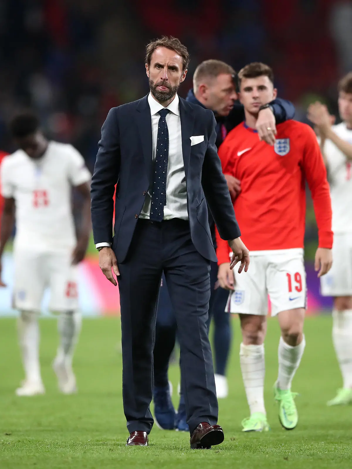  Italy v England - UEFA EURO, EM, Europameisterschaft,Fussball 2020 Final - Wembley Stadium England manager Gareth Southgate following defeat in the penalty shoot-out after the UEFA Euro 2020 Final at Wembley Stadium, London. Picture date: Sunday July 11, 2021. RESTRICTIONS: Use subject to restrictions. Editorial use only, no commercial use without prior consent from rights holder. PUBLICATIONxINxGERxSUIxAUTxONLY Copyright: xNickxPottsx 60888038