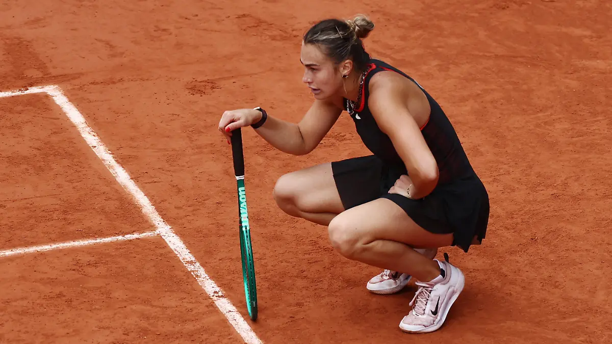 Tennis - French Open - Roland Garros, Paris, France - June 3, 2026 Belarus' Aryna Sabalenka reacts during her quarter final match against Russia's Diana Shnaider REUTERS/Stephane Mahe