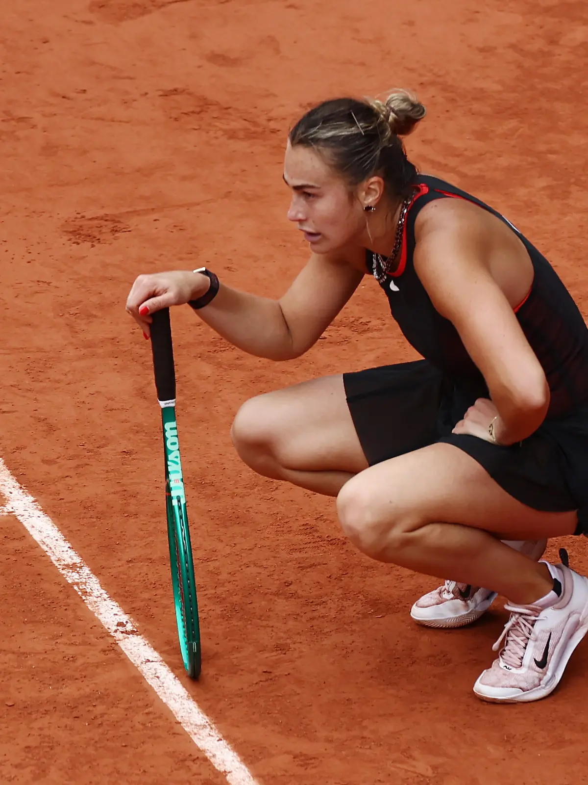 Tennis - French Open - Roland Garros, Paris, France - June 3, 2026 Belarus' Aryna Sabalenka reacts during her quarter final match against Russia's Diana Shnaider REUTERS/Stephane Mahe