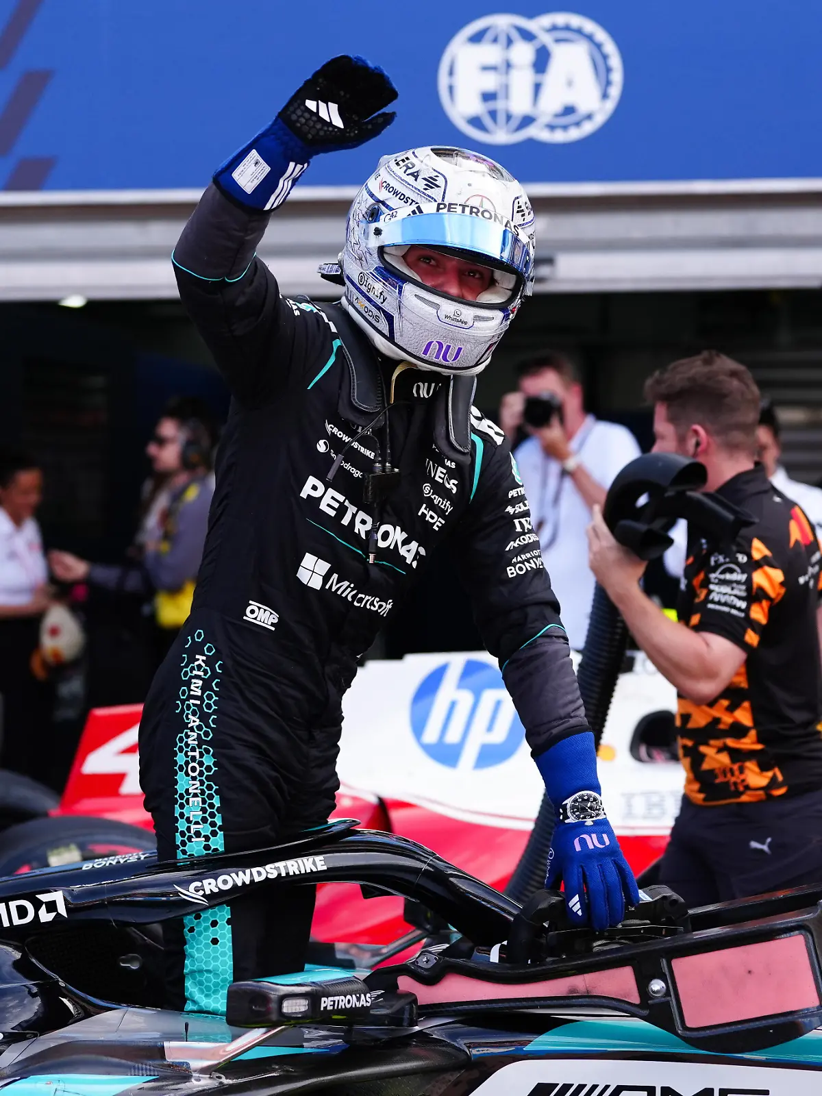 Monaco Grand Prix 2026 - Practice and Qualifying - Circuit de Monaco. Mercedes driver Andrea Kimi Antonelli celebrates pole position for the Monaco Grand Prix, at the Circuit de Monaco, Monte Carlo Picture date: Saturday June 6, 2026. Photo credit should read: David Davies/PA Wire. RESTRICTIONS: Use subject to restrictions. Editorial use only, no commercial use without prior consent from rights holder. URN:84861073