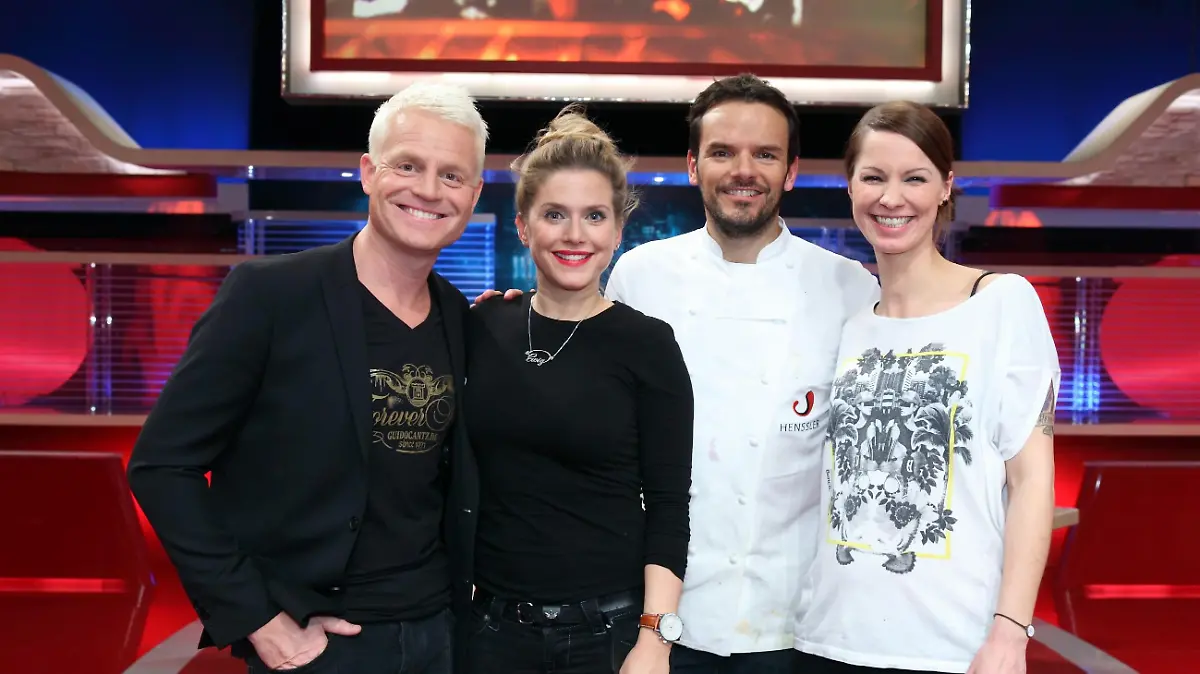 V.l.: Guido Cantz, Jeanette Biedermann, Steffen Henssler und Christina Stürmer.
