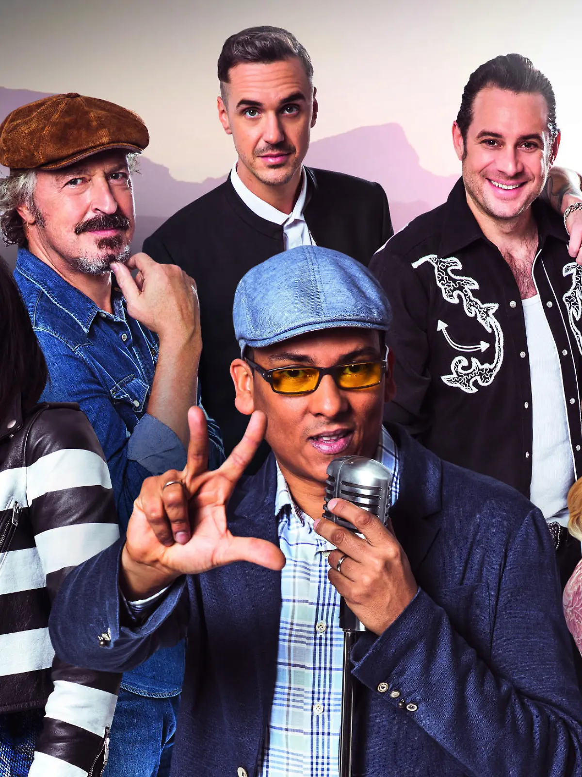 Die Sänger: V.l.: Sammy Deluxe, NENA, Wolfgang Niedecken, SEVEN, Xavier Naidoo, The BossHoss und Annett Louisan.