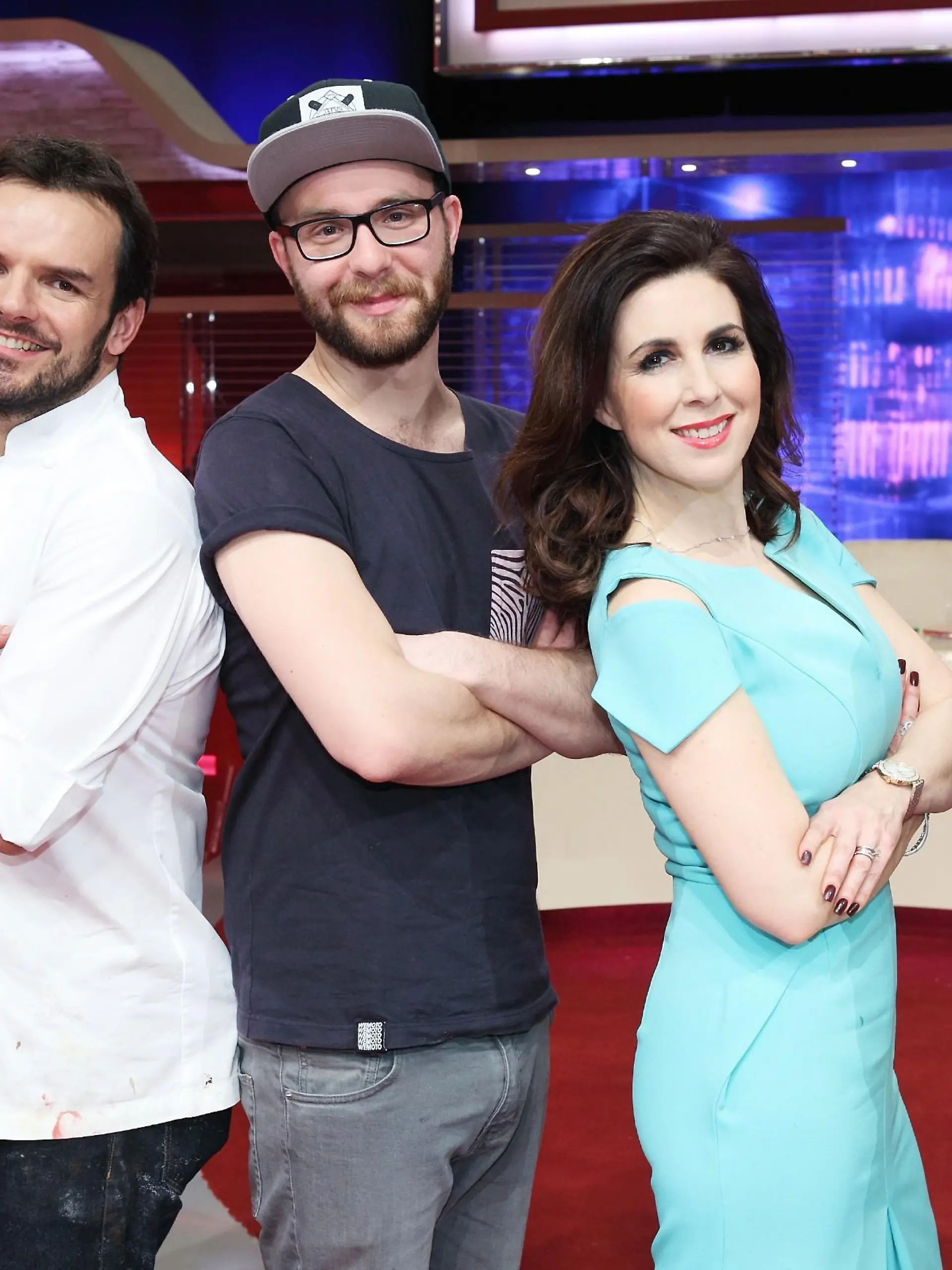 V.l.: Star-Koch Steffen Henssler, Mark Forster, Judith Williams und  Jeannine Michaelsen. 