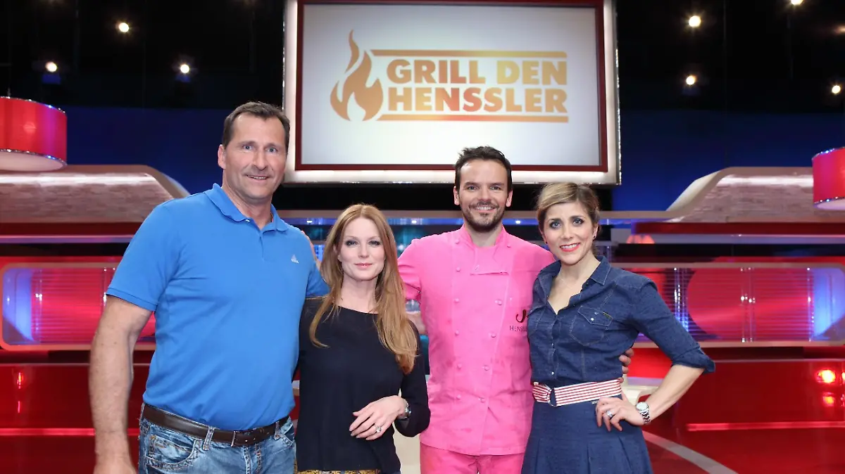 V.l.: Lars Riedel, Esther Schweins, Starkoch Steffen Henssler, Panagiota Petridou