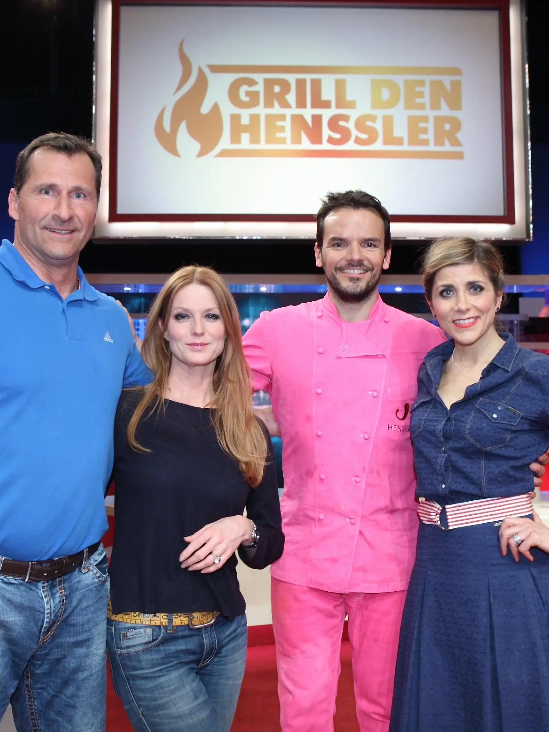 V.l.: Lars Riedel, Esther Schweins, Starkoch Steffen Henssler, Panagiota Petridou