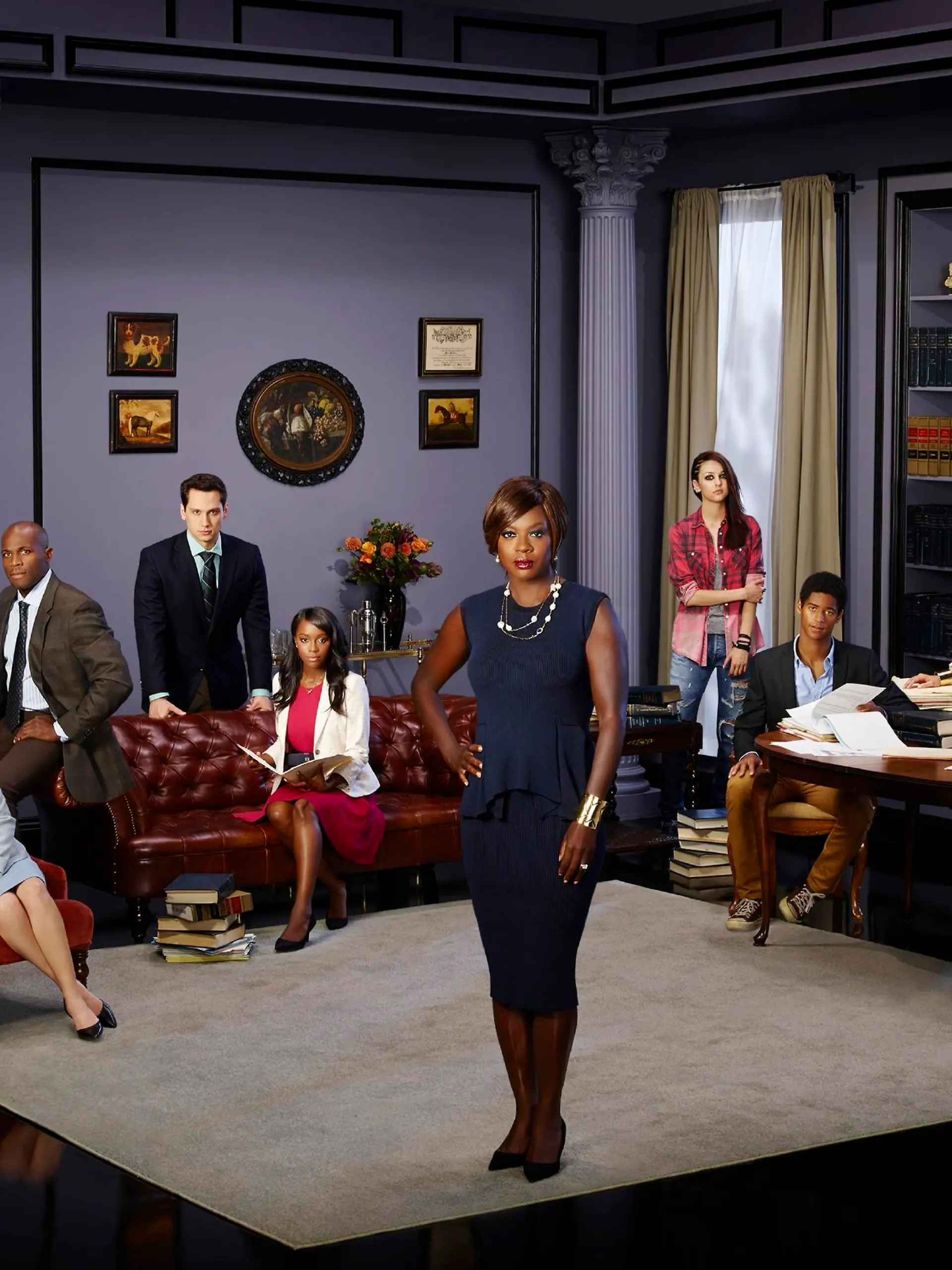1. Staffel: (v.l.): Frank Delfino (Charlie Weber), Bonnie Winterbottom (Liza Weil), Nate Lahey (Billy Brown), Asher Millstone (Matt McGorry), Michaela Pratt (Aja Naomi King), Annalise Keating (Viola Davis), Rebecca Sutter (Katie Findlay), Wes Gibbins (Alfred Enoch), Laurel Castillo (Karla Souza) und Connor Walsh (Jack Falahee).