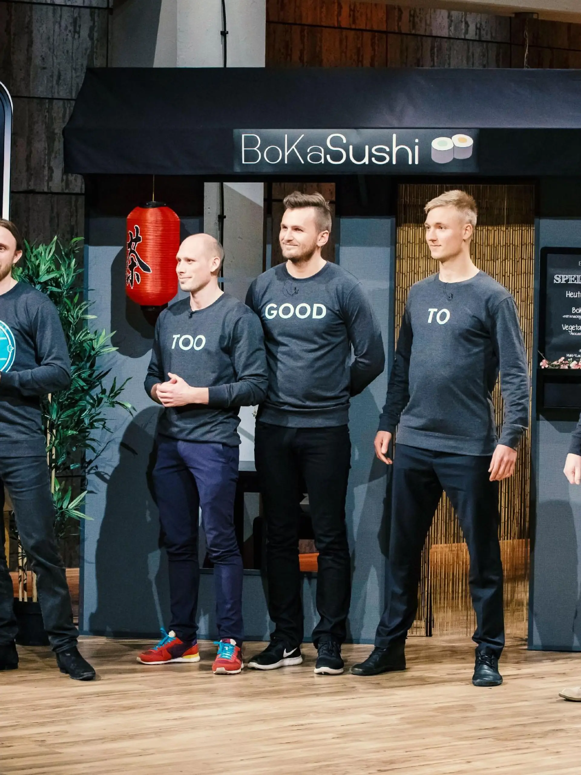 V.l.: Stian M.H.Olesen, Julian Stützer, Klaus B. Pedersen, Thomas Bjørn Momsen und Peter Wiedeking präsentieren mit "Too Good To Go" eine App gegen die Lebensmittelverschwendung. Sie erhoffen sich ein Investment von 1.000.000 Euro für 5 Prozent ihres Unternehmens.
