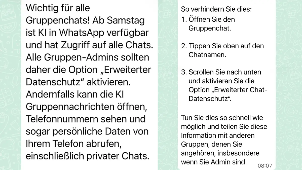 In WhatsApp-Gruppen verbreitet sich dieser Kettenbrief derzeit massenhaft.