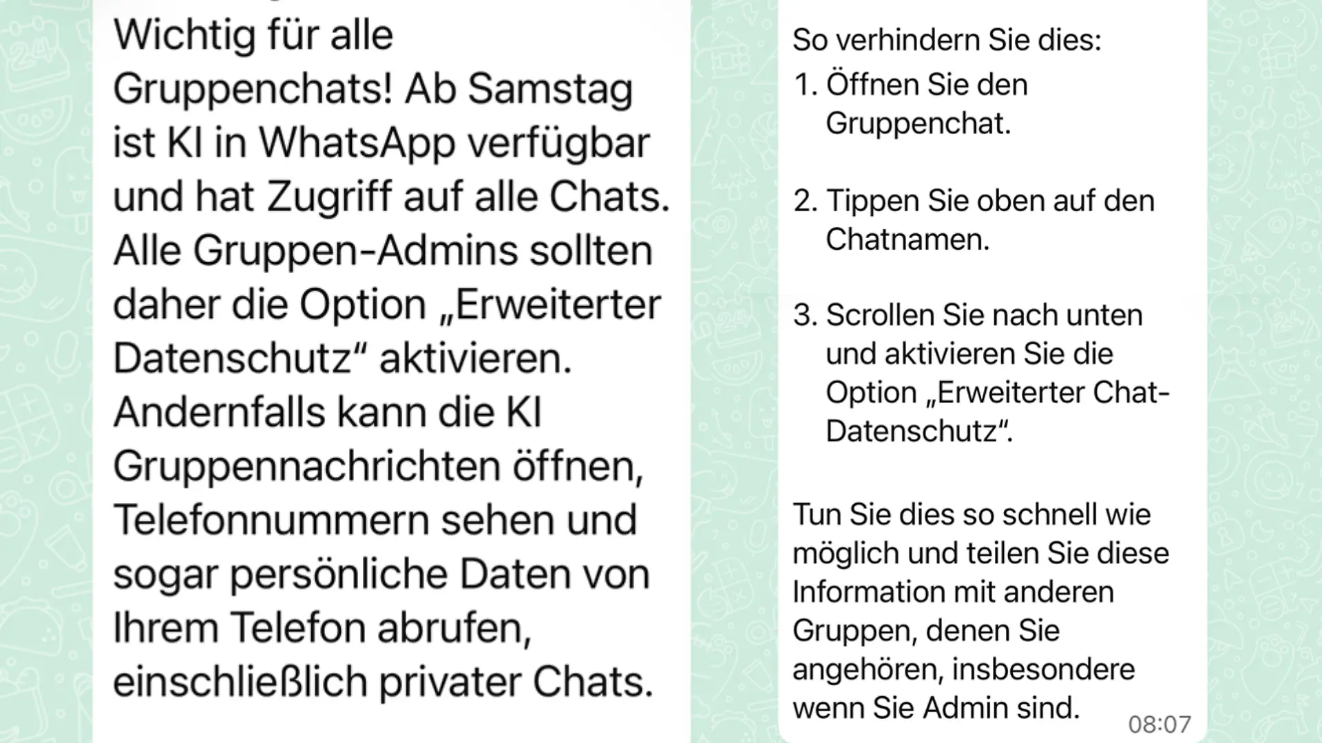 In WhatsApp-Gruppen verbreitet sich dieser Kettenbrief derzeit massenhaft.