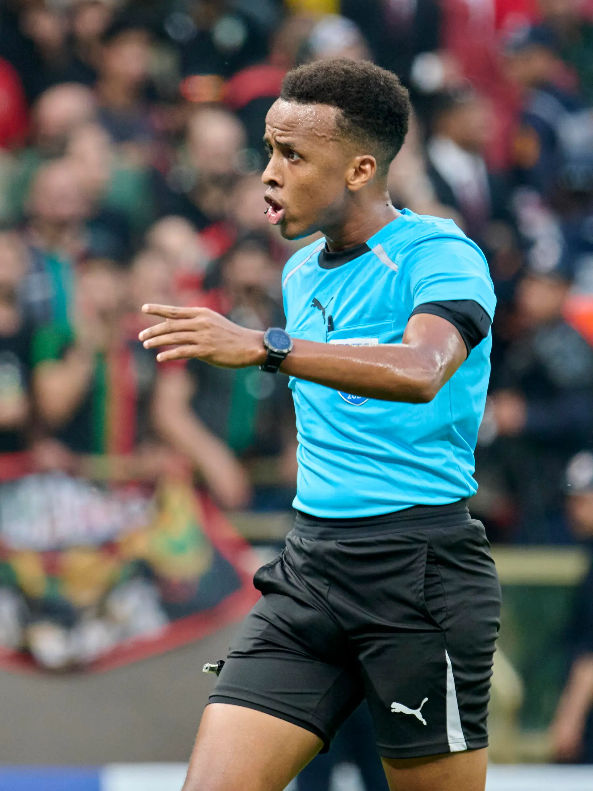 Referee Omar Artan (SOM) during the TotalEnergies CAF Champions League 2025/26 Final 2nd Leg match between AS FAR (Morroco) and Mamelodi Sundowns (South Africa) at Prince Moulay Abdallah Stadium in Rabat, Morocco, on May 24, 2026. (Photo by Andrew Surma / SIPA USA).