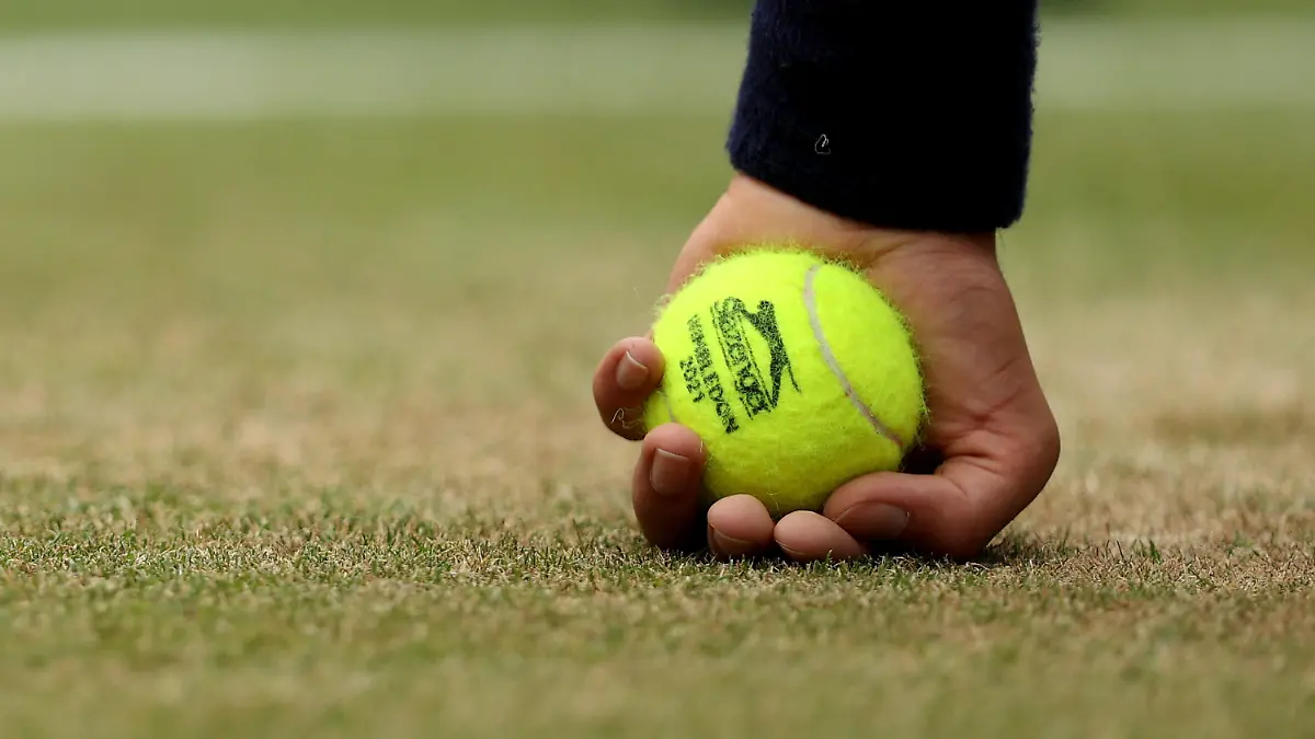 LONDON, ENGLAND - JULY 07: Detail view of a tennis ball held by a ball boy on Day Nine of The Championships - Wimbledon 2021 at All England Lawn Tennis and Croquet Club on July 07, 2021 in London, England. (Photo by Clive Brunskill/Getty Images)