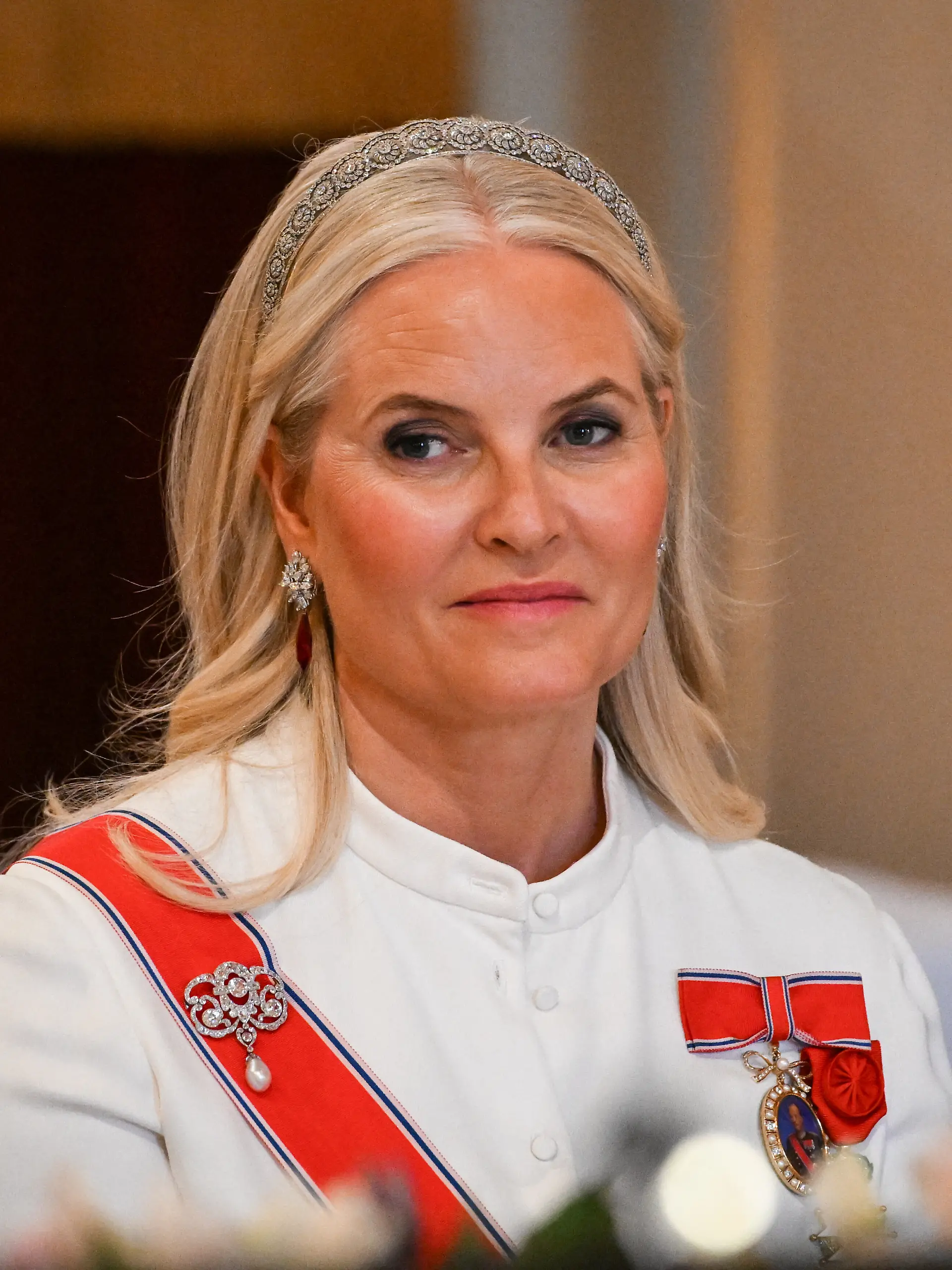 Crown Princess Mette-Marit of Norway during the gala dinner at the Royal Palace in Oslo on June 23, 2025, as part of the presidential state visit to Norway. Photo by Abdullah Firas/ABACAPRESS.COM