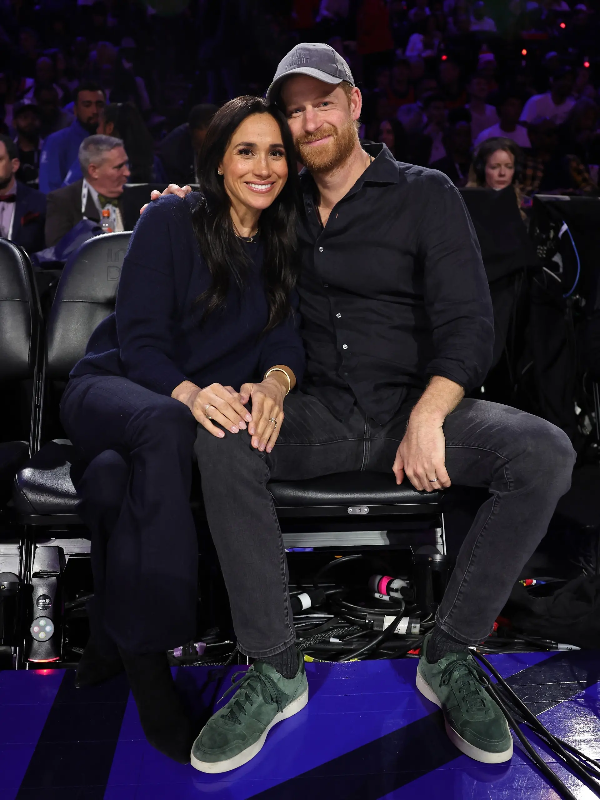 LOS ANGELES, CA - FEBRUARY 15: Meghan Markle, Duchess of Sussex and Prince Harry, Duke of Sussex poses for a picture during the 75th NBA All-Star Game as part of the 2026 NBA All-Star Weekend on February 15, 2026 at Intuit Dome in Inglewood, California. NOTE TO USER: User expressly acknowledges and agrees that, by downloading and/or using this photograph, user is consenting to the terms and conditions of the Getty Images License Agreement. Mandatory Copyright Notice: Copyright 2026 NBAE Jim Poorten/NBAE via Getty Images/AFP (Photo by Jim Poorten / NBAE / Getty Images / Getty Images via AFP)