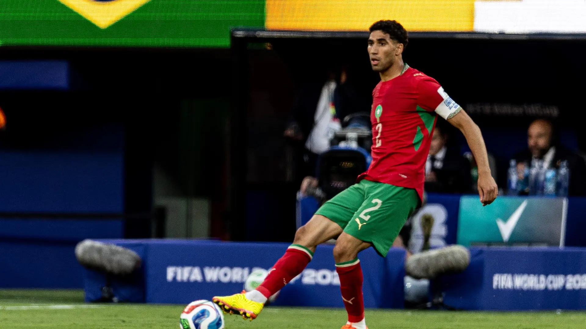 Achraf Hakimi of Marocco seen in action during FIFA World Cup 2026 football match between Brazil and Marocco at Meadowlands Stadium (East Rutherford). Final score; Brazil 1:1 Marocco. (Photo by Grzegorz Wajda / SOPA Images/Sipa USA)
