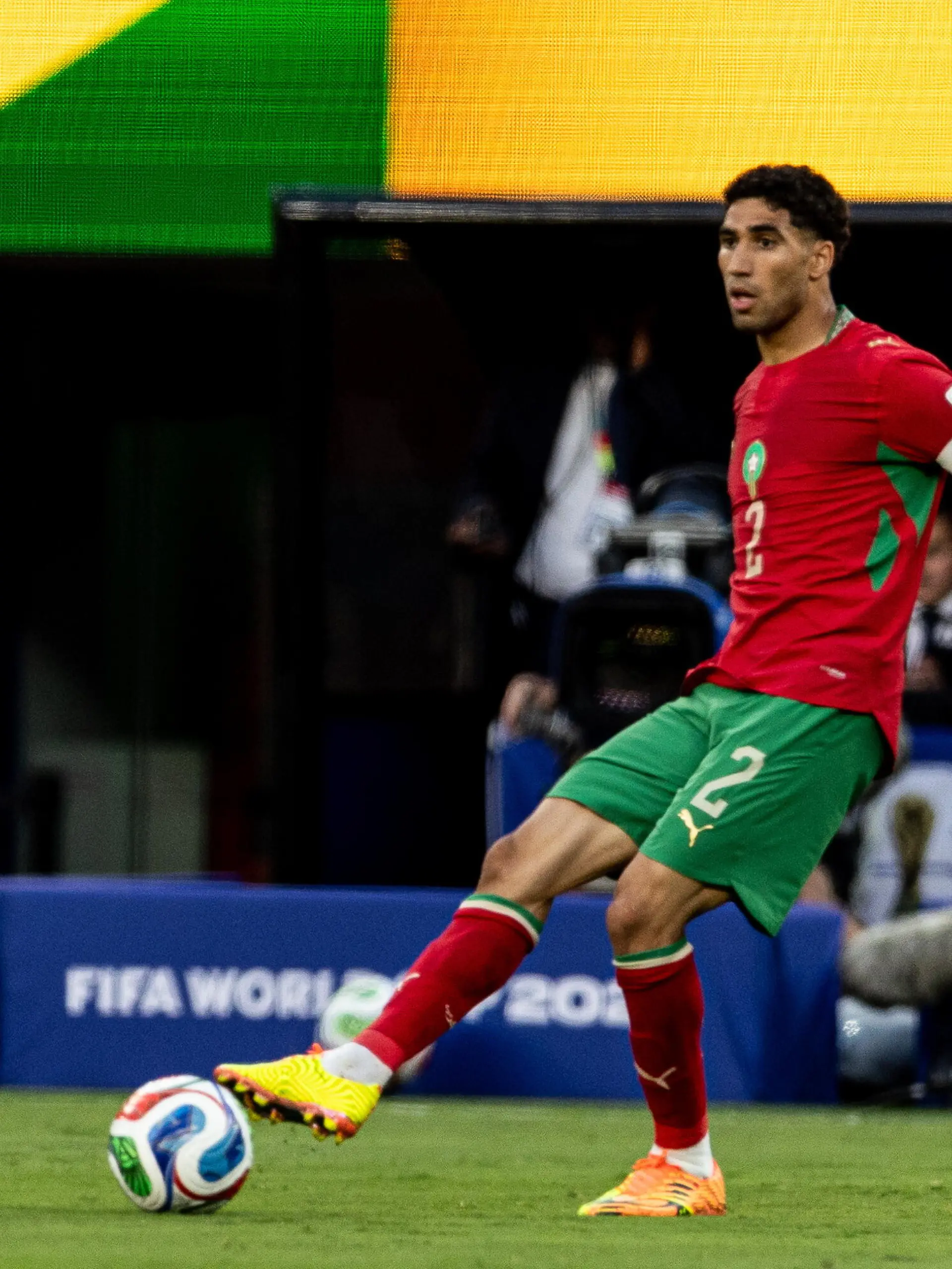 Achraf Hakimi of Marocco seen in action during FIFA World Cup 2026 football match between Brazil and Marocco at Meadowlands Stadium (East Rutherford). Final score; Brazil 1:1 Marocco. (Photo by Grzegorz Wajda / SOPA Images/Sipa USA)