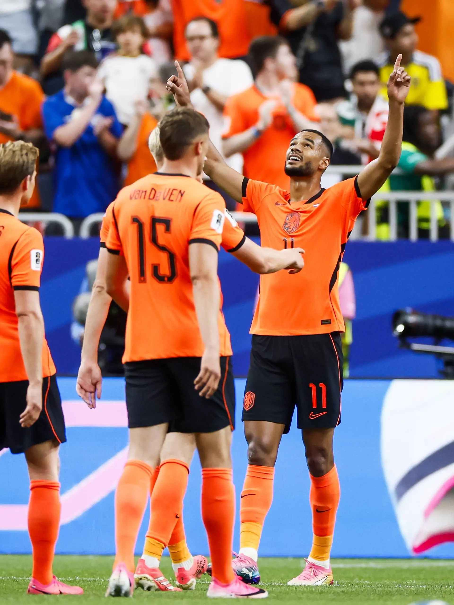 HOUSTON - Cody Gakpo of the Netherlands celebrates the 4-0 during the 2026 FIFA World Cup, WM, Weltmeisterschaft, Fussball Group F match between the Netherlands and Sweden at Houston Stadium on June 20, 2026, in Houston, United States. KOEN VAN WEEL / ANP FIFA World Cup 2026 group stage 2026 xVIxANPxSportx/xxANPxIVx 561528121 originalFilename: 561528121.jpg