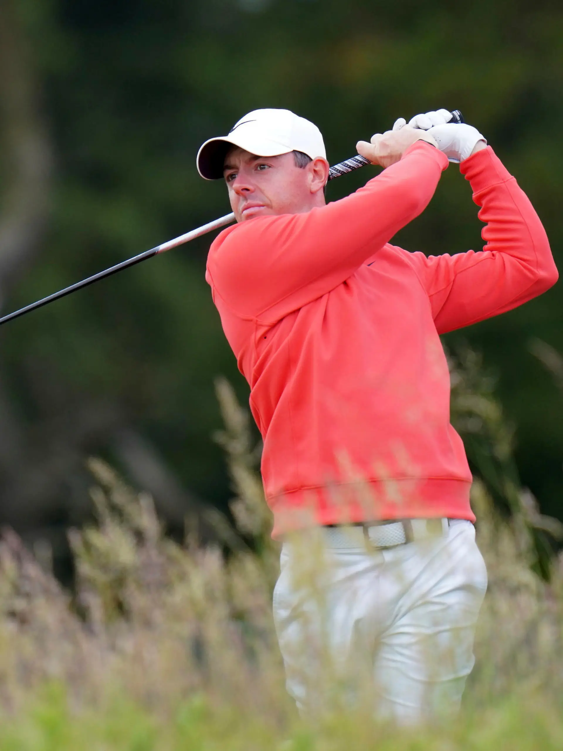 Rory McIlroy in action on the 10th tee during day two of the Aberdeen Standard Investments Scottish Open at The Renaissance Club, North Berwick, Scotland. (Jane Barlow/PA via AP)
